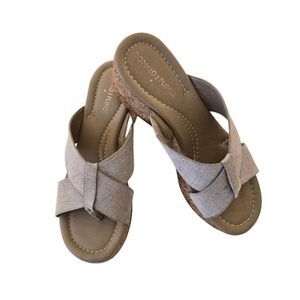 Donald J. Pliner Womens Shina Metallic Cork Wedge Platform Sandals Tan Size 6M
